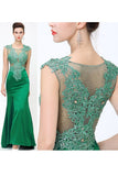 Green Lace Beaded See Through Mermaid Sexy Prom Dresses HZ0527
