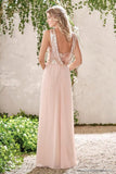 Rose Gold A Line Spaghetti Straps Prom Gown Backless Sequins Chiffon Bridesmaid Dress HZ0527