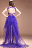 Short Front Long Back Lace Beaded Backless Prom Dresses HZ0527