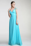 Light Sky Blue Long Deep V-neck Prom Party Dresses HZ0527