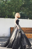 Charming A-Line Sweetheart Strapless Black Long Tulle Prom Dress With Lace Beading HZ0527