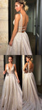 Sparkly Deep V Neck Wedding Dress Bridal Gown,Sequin Prom Dresses HZ0527