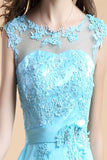 Backless Light Sky Blue Chiffon Long Lace Beaded Prom Dresses HZ0527