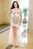 V-neck Long Sleeves Beaded Modest Prom Party Dresses HZ0527