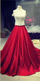 White Lace Crop Top Red Satin Two Piece A Line Prom Dresses HZ0527