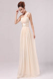 Pearl Pink Chiffon One Shoulder Empire Long Prom Dresses HZ0527