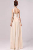 Pearl Pink Chiffon One Shoulder Empire Long Prom Dresses HZ0527