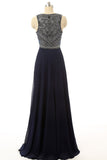 Cheap Prom Dress Navy Blue Beaded Long Graduation Dresses HZ0527