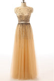 Beaded Gold Long Cap Sleeves Modest Prom Party Dresses HZ0527