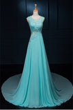 Long Lace Beaded Chiffon Modest Empire Prom Dresses HZ0527