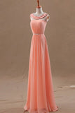 Blush Pink Chiffon Empire Long Prom Evening Dresses HZ0527
