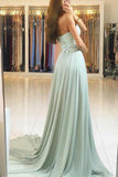 Sweetheart Strapless Cheap Long Chiffon Prom Dresses with Lace HZ0527