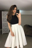 Simple A-Line Halter Backless Tea-Length Ivory and Black Homecoming Dresses HZ0527