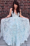 Promfast Spaghetti Strap Beaded Lace Prom Dress, Charming Long Prom Gown HZ0527