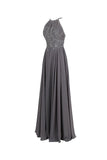 Top Selling Gray Chiffon Backless Cheap Long Evening Prom Dress HZ0527