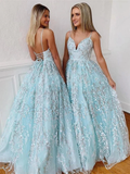 Promfast Spaghetti Strap Beaded Lace Prom Dress, Charming Long Prom Gown HZ0527