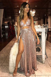 Sexy Sequins Long Prom Dresses With Slit, Cheap Party Dress HZ0527