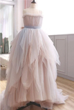 Promfast Vintage A Line Spaghetti Straps Blush Prom Dresses, Puffy Ruffles Party Dresses HZ0527