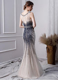 Elegant Mermaid Long Tulle Beading Prom Dresses HZ0527