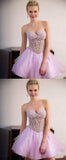 Cute A Line Sweetheart Tulle Pink Beading Homecoming Dresses HZ0527