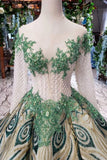 Elegant Scoop Long Sleeves Lace Up Back Sweep Train Prom Dresses HZ0527