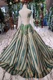Elegant Scoop Long Sleeves Lace Up Back Sweep Train Prom Dresses HZ0527