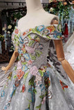 Princess Prom Dresses Off The Shoulder Lace Up Back Appliques Tulle HZ0527