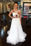 Gorgeous Two Piece Off White Cap Sleeves Long Prom Dress with Floral HZ0527
