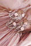 Elegant V Neck Flower Appliques Long Prom Evening Dress HZ0527