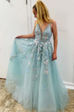 Spaghetti Straps Floral Appliques Long Prom Dress With Beading HZ0527