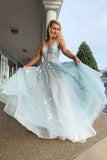 Spaghetti Straps Floral Appliques Long Prom Dress With Beading HZ0527