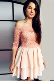 Off the Shoulder 3/4 Sleeves A Line Short Homecoming Dress with Lace HZ0527