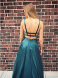 A-Line Scoop Backless Sweep Train Simple Prom Dress with Pockets HZ0527