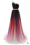 Cheap One Shoulder Ombre Beaded Long Evening Prom Dresses HZ0527