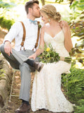 Mermaid Spaghetti Straps Backless Ivory Lace Wedding Dress HZ0527