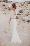 Two Piece Crew Short Sleeves White Lace Mermaid Wedding Dress HZ0527