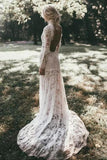 Mermaid High Neck Backless Long Sleeves Boho Lace Wedding Dress HZ0527