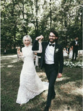 Mermaid High Neck Backless Long Sleeves Boho Lace Wedding Dress HZ0527