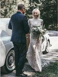 Mermaid High Neck Backless Long Sleeves Boho Lace Wedding Dress HZ0527