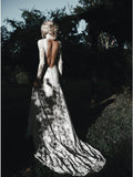 Mermaid High Neck Backless Long Sleeves Boho Lace Wedding Dress HZ0527