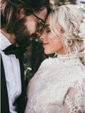 Mermaid High Neck Backless Long Sleeves Boho Lace Wedding Dress HZ0527