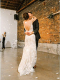 Sheath V-Neck Backless White Lace Boho Wedding Dress Bridal Gown HZ0527