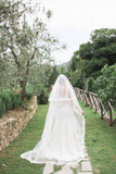 Alencon Lace Edge Cathedral Long Bridal Veil with Blusher HZ0527