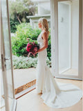 Mermaid V-Neck Backless Sweep Train Satin Charming Wedding Dress HZ0527