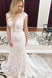 Mermaid Deep V-Neck Cap Sleeves Lace Elegant Wedding Dress HZ0527