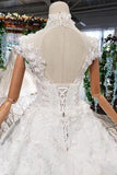 New Arrival Wedding Dresses Cap Sleeves Princess Ball Gown With Applique HZ0527