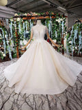 Off White High Neck Ball Gown Wedding Dresses, Open Back Beaded Wedding Gown HZ0527