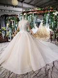 Off White High Neck Ball Gown Wedding Dresses, Open Back Beaded Wedding Gown HZ0527