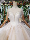 Off White High Neck Ball Gown Wedding Dresses, Open Back Beaded Wedding Gown HZ0527