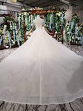 Off White High Neck Ball Gown Wedding Dresses, Open Back Beaded Wedding Gown HZ0527